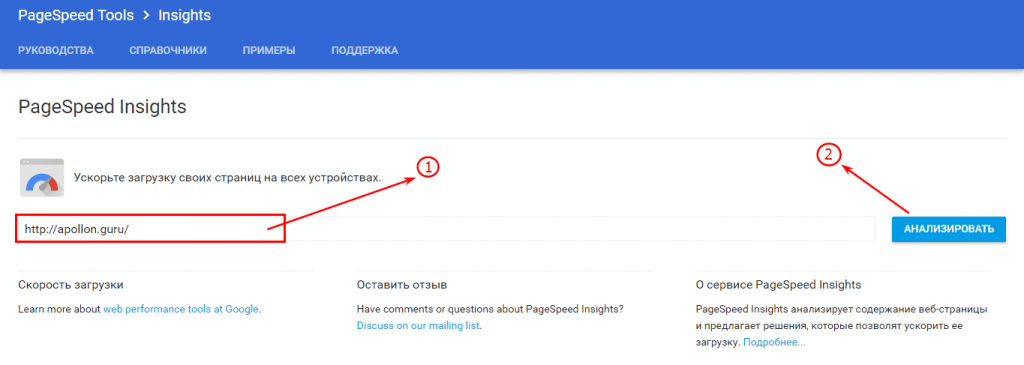 Анализ быстродействия сайта посредством PageSpeed Insights