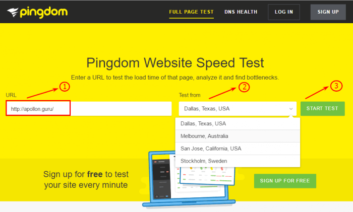 Интерфейс онлайн-сервиса Pingdom