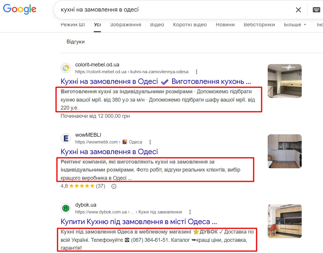 Відображення description у сніпетах
